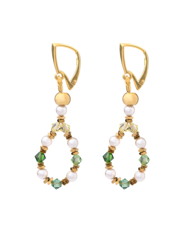 Crystal and Pearls Earrings - Green Tones